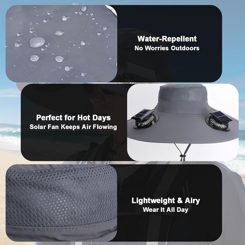 ZoeMeilil Solar Fan Fishing Hat 2 Fans – UPF 50+ UV Protection, Adjustable Bucket Hat for Fishing/Gardening/Hiking/Travel - Image 3